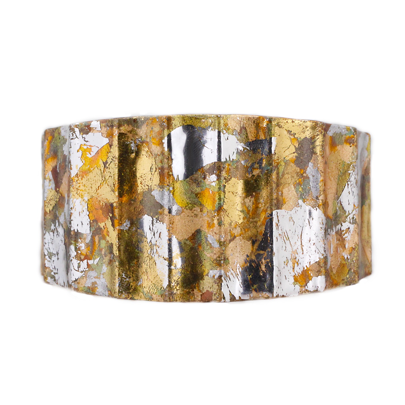 22k Gold Leaf & Sterling Silver Leaf, Enamel Milano Silver Confetti Cuff 1.5" by Evocateur Questions & Answers